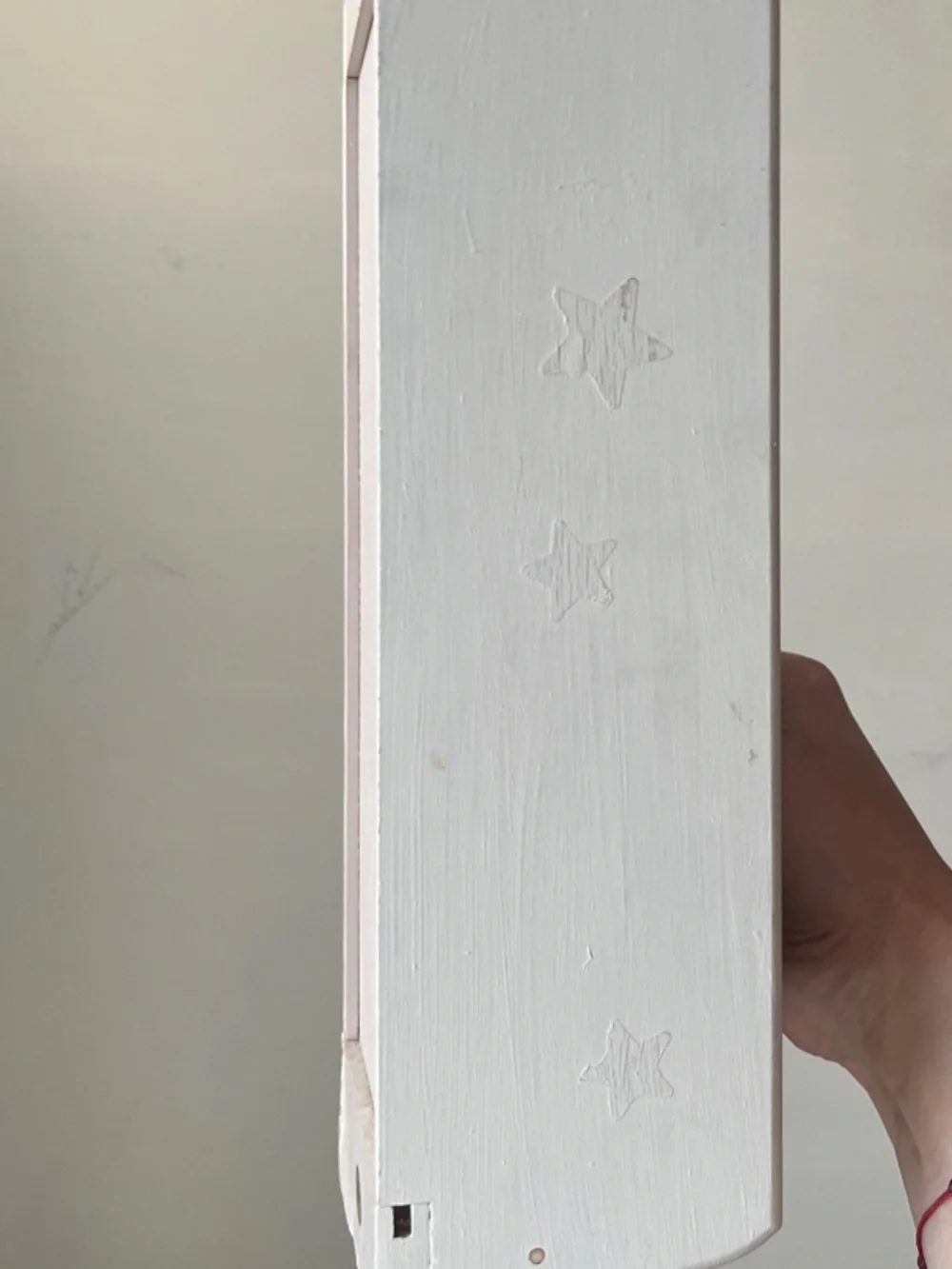Off White / cream painted decorative Wood Wall Shelf w hooks -